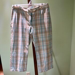 Izod Golf Pants Women 6 Tan Plaid Stretch Capri Pockets Golf Outdoors Sports